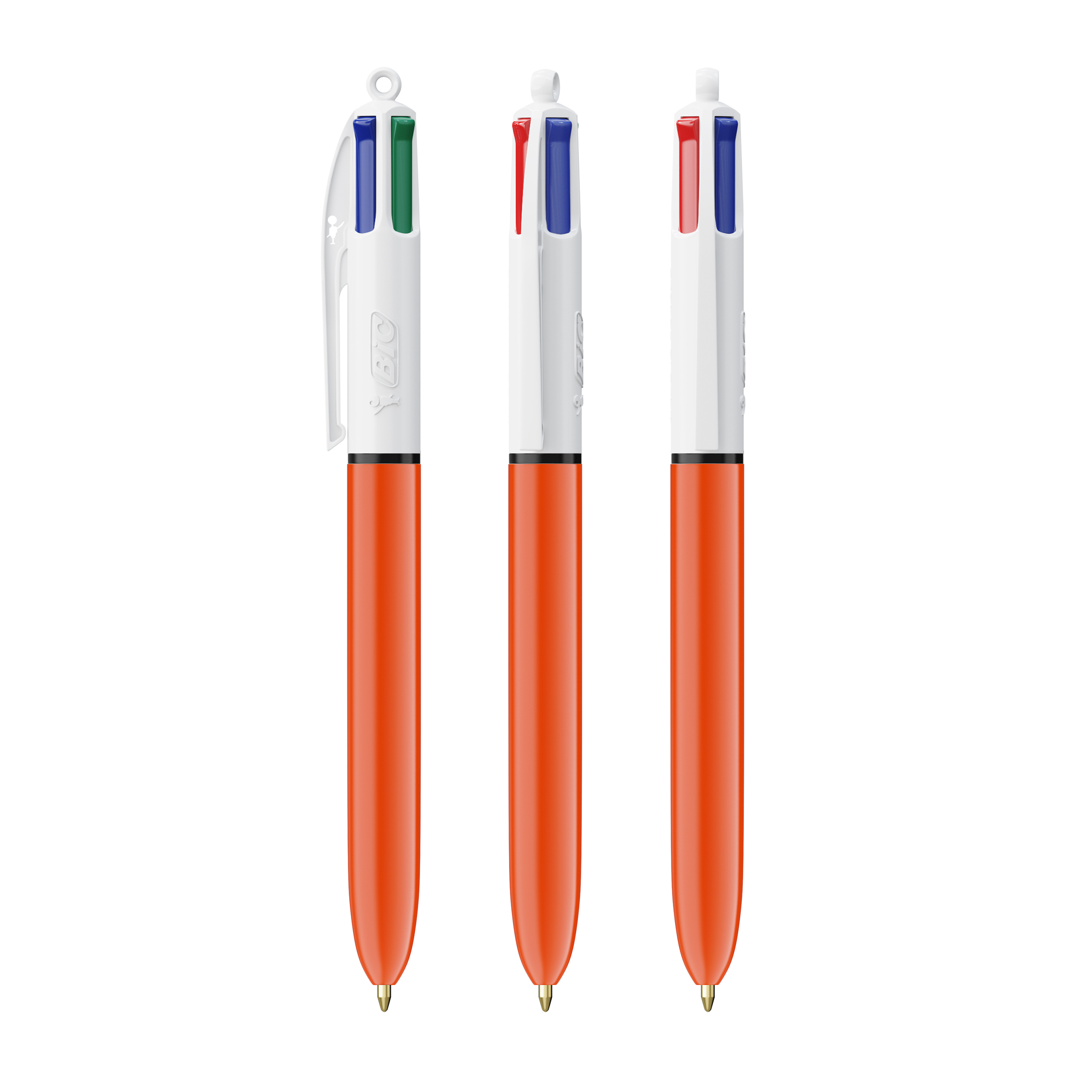 Stylo BIC® publicitaire 4 couleurs Fine avec Lanyard Blanc - orange